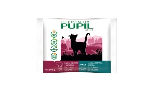PUPIL Premium dla kota bogata w wołowinę z wątróbką + bogata w pstrąga i łososia 4 x 100 g